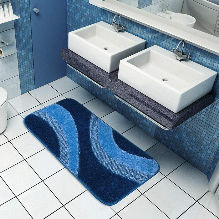 Tappeto Bagno 50x110 cm Scendiletto Antiscivolo Shaggy 3D Moderno Assorbente Azzurro