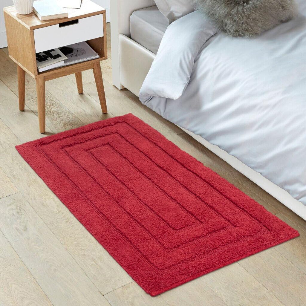 Tappeto Bagno 50x110 cm Puro Cotone Elegante Lussuoso Morbido Scendiletto Antiscivolo Rosso