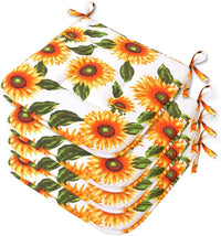 Set 4 Cuscini Sedia Cucina Cotone Lavabili Morbidi Universali Coprisedia Girasoli Bianco