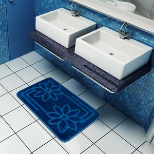 Tappeto Bagno 50x80 cm Tinta Unita Antiscivolo Assorbente Scendiletto Made In Italy Blu