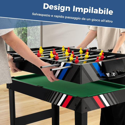 4 in 1 Tavolo da Gioco Multiuso, Tavolo da Calcio Balilla con Biliardo Hockey e Ping Pong, Set di Giochi con Accessori per Casa Feste Bar, 125x97x83 cm