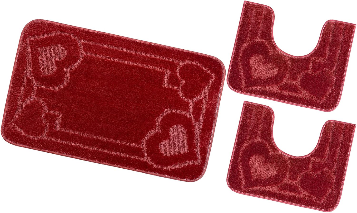 Tappeto Bagno Set 3 Pezzi Tinta Unita Antiscivolo Assorbente Girowater Cuori Made In Italy Rosso