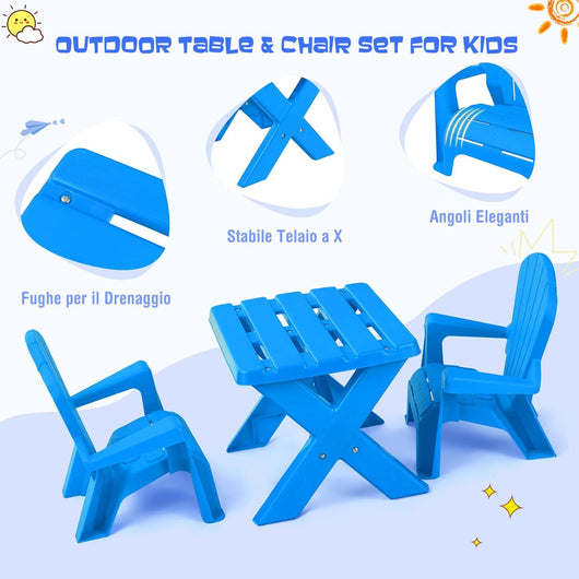 Set Tavolino e Sedie per Bambini in Plastica, Tavolino Bambini con 2 Sedie Adirondack, per Cameretta, Soggiorno e Esterno, per Bambini da 3 a 6 Anni (Blu)