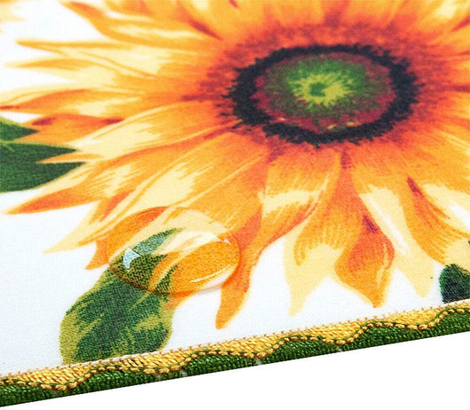 Tovaglia Antimacchia Cucina 135x230 cm Girasoli Bordata Cotone Plastificato Copritavolo Bianco