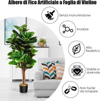 Ficus Lyrata Artificiale da 1,2 Metri, Pianta Finta con Foglie Realistiche in PEVA, Pianta Artificiale da Interno ed Esterno con Vaso in PP, Ideale per Casa e Ufficio