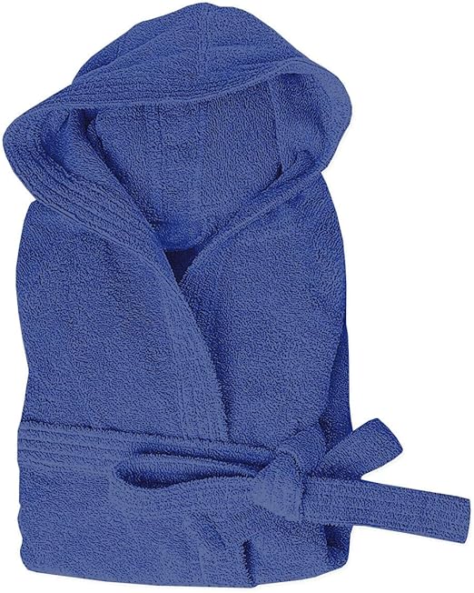 Accappatoio Spugna Cotone Taglia L Morbido Uomo Donna Cintura Tasche Cappuccio Blu