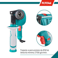 TRAPANO A PERCUSSIONE 850W ELETTRICO VELOCITÁ REGOLABILE MANDRINO A CHIAVE TOTAL TOTTG109136