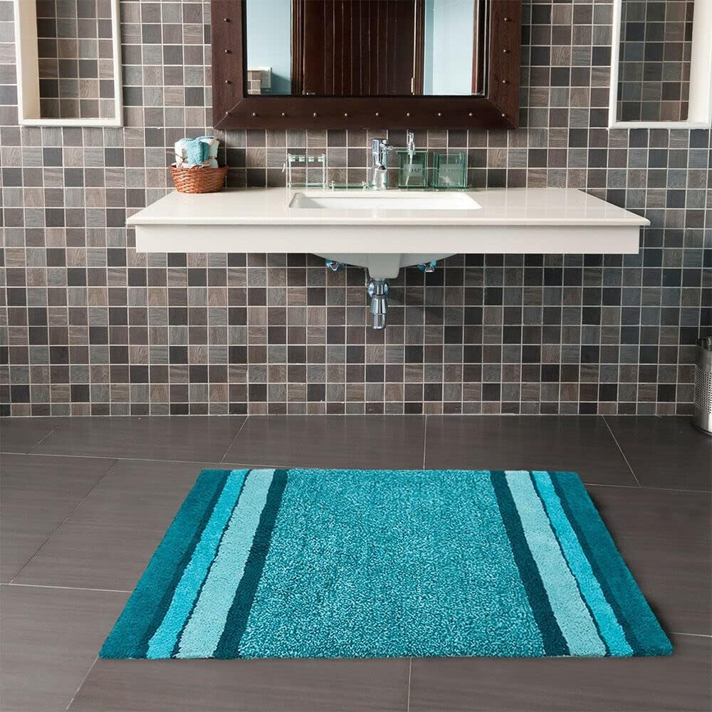 Tappeto Bagno Puro Cotone 55x90 cm Morbida Colori Vivaci Lavabile Made In Italy Turchese