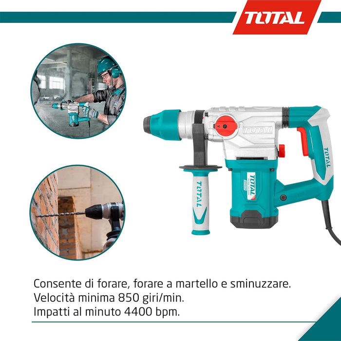 MARTELLO TASSELLATORE SDS-PLUS SCALPELLATORE TRAPANO 1500W TOTAL TH115326