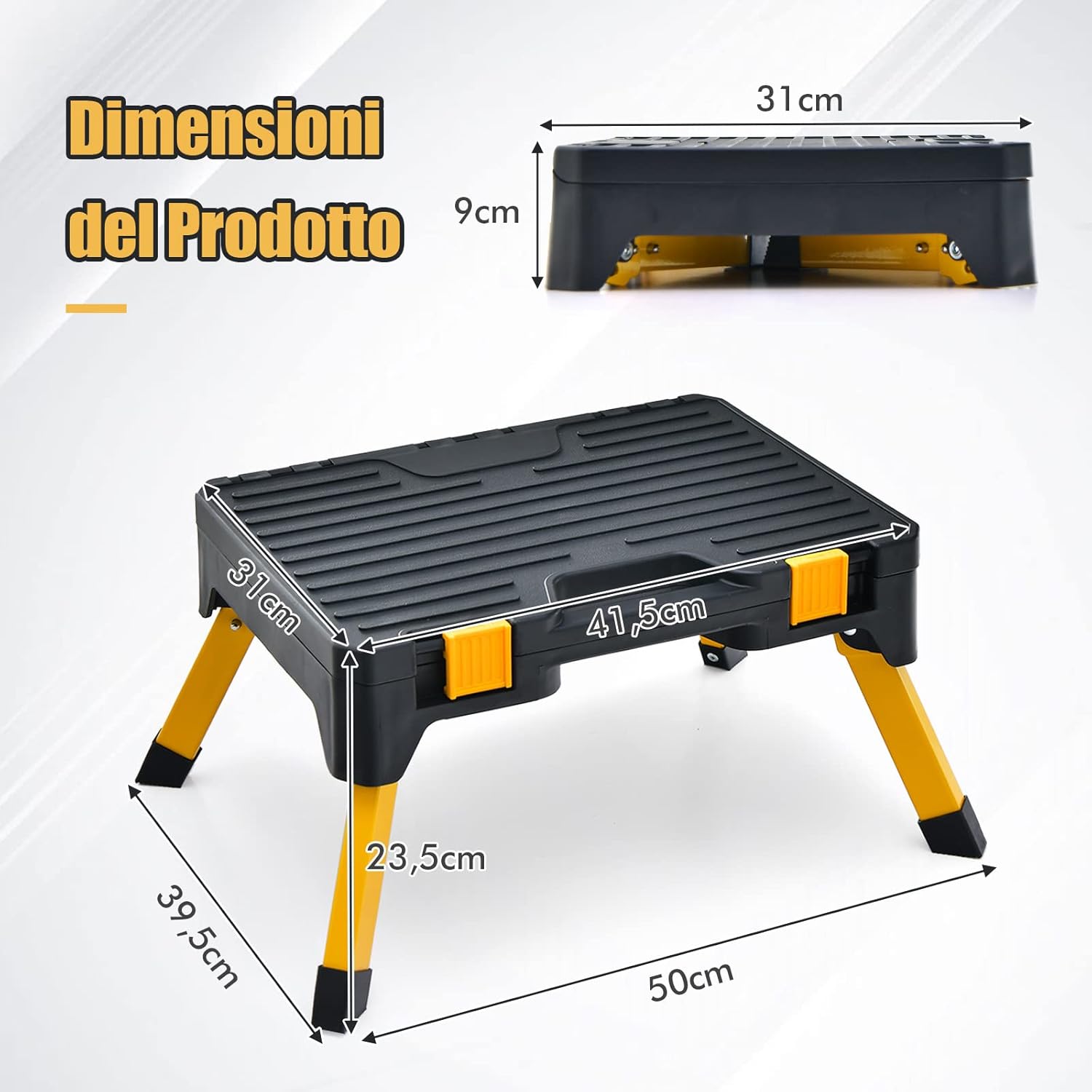 Scaletta Pieghevole con Cassetta Porta Attrezzi, 2 in 1 Sgabello con 13 Scomparti, Ampio Pedale e Piedi Antiscivolo, Portata 150 kg, per Officina Casa e Ufficio