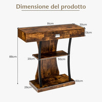 Tavolo Consolle in Legno, Tavolo Ingresso con Cassetti, Ripiani e 2 Kit Anti-ribaltamento, Tavolo Multiuso e Salvaspazio per Salotto, Camera da Letto e Corridoio, 91 x 30 x 88 cm