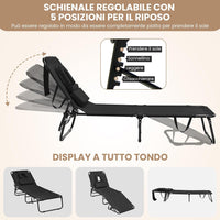 Lettino Prendisole con Foro per Viso, Sdraio da Spiaggia Pieghevole con Cuscini, Schienale Regolabile in 5 Posizioni, Lettino Portatile Portata 160 kg, 63 x 194 x 37 cm (Nero)