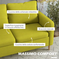 Divano 2 Posti 143x76x83 cm in Tessuto Effetto Lino Giallo