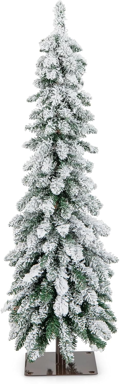 Albero di Natale Slim 120/150 CM, Albero di Natale Innevato con 225/334 Punte PVC, Timer, 100/150 Luci LED a 2 Colori e 11 Modalità di Illuminazione, Decorazione Natalizia Ideale (120 CM)