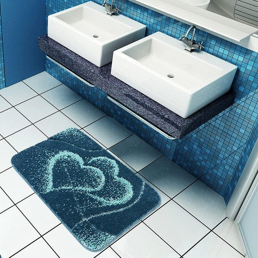 Tappeto Bagno Cuori Soffice 60x120 cm Antiscivolo Assorbente Scendiletto Doccia Blu