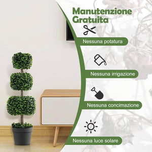 Pianta Finta 75 cm, Albero Artificiale a Sfere con Vaso di Plastica Riempito di Cemento, Piante Finte da Decorazione per Giardino, Ingresso, Balcone e Terrazza