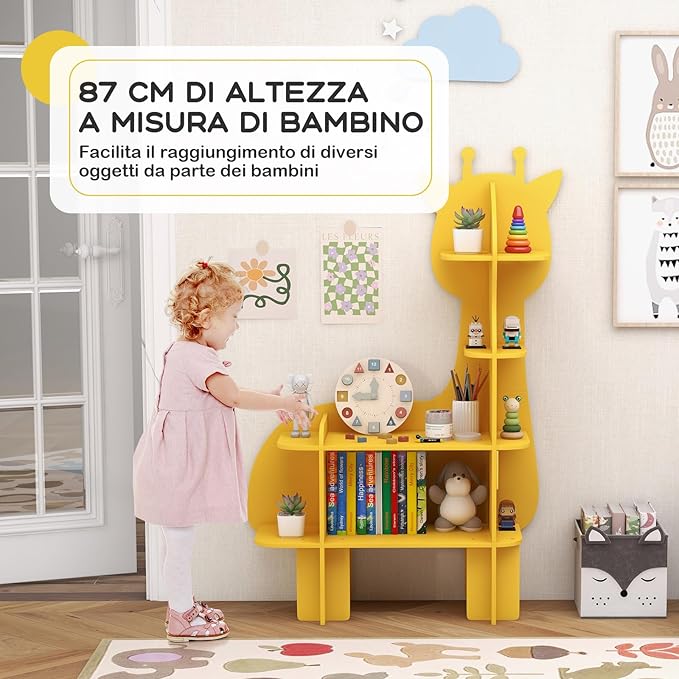 Libreria in Legno per Bambini, Organizzatore di Archiviazione Giocattoli con Ripiani, Adorabile Scaffale con Anti-Ribaltamento per Stanza dei Bambini Sala Giochi Asilo (Giraffa)