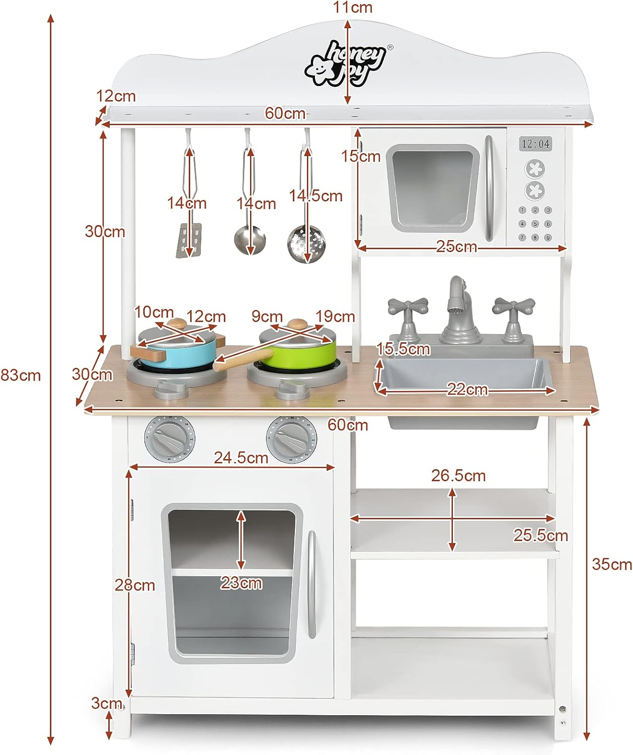 Cucina Giocattolo Per Bambini, Cucina di Legno con Accessori da Cucina, Set Cucina con Pentole e Utensili per Cucinare, Bianco