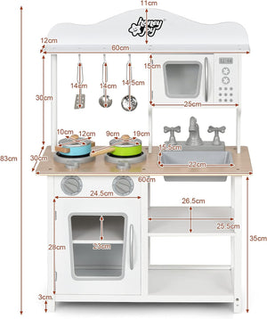 Cucina Giocattolo Per Bambini, Cucina di Legno con Accessori da Cucina, Set Cucina con Pentole e Utensili per Cucinare, Bianco