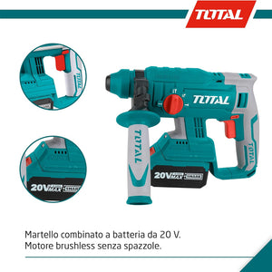 MARTELLO ROTATIVO TASSELLATORE DEMOLITORE A BATTERIA 1,5J COMPLETO TOTAL TOTTRHLI22012