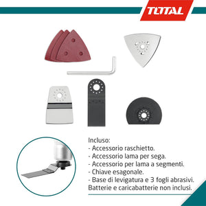 UTENSILE MULTIFUNZIONE TAGLIA/LEVIGA A BATTERIA 20V + ACCESSORI TOTAL TOTTMLI2001