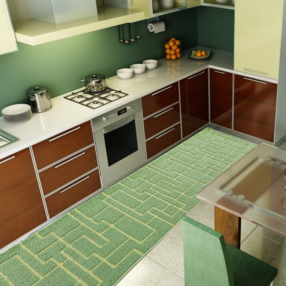 Tappeto Casa Cucina 3D 50x40 Cm Design Geometrico Moderno Assorbente Antiscivolo Verde