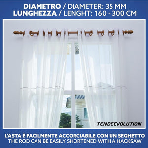 Bastone Tenda in Legno di Alta Qualità, diametro 35 mm a strappo colore bianco lunghezza 160 CM