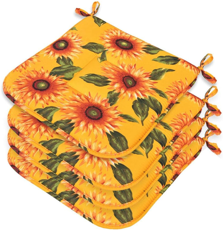 Set 4 Cuscini Sedia Cucina Cotone Lavabili Morbidi Universali Coprisedia Girasoli Giallo