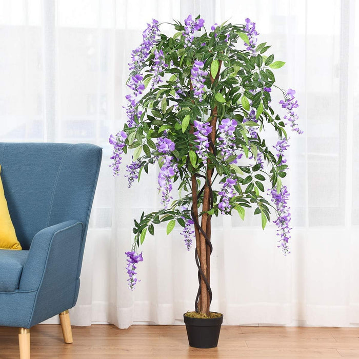 Albero Glicine Artificiale Fiori Pianta Decorativa in Vaso da Arredo Interno ed Esterno, Viola