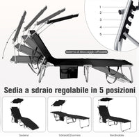 Lettino Prendisole con Parasole, Sedia a Sdraio Pieghevole da Giardino con Schienale Reclinabile, per Spiaggia Patio Piscina (nero)