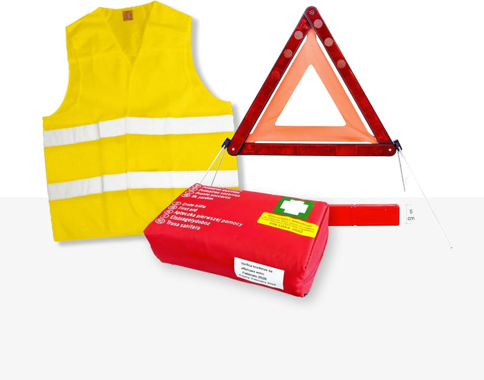 Kit Accessori Auto, Emergenza, Strumenti di Sicurezza, Valigetta di Primo Soccorso Medica, Triangolo Omologato e Gilet Catarifrangente