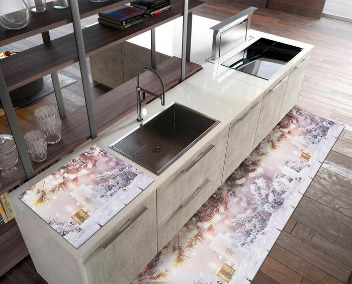 Tappeto Cucina Natale Antimacchia 51x140 cm Campanelle Passatoia Natalizia Antiscivolo Lavabile