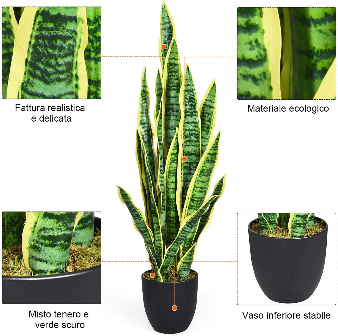 Pianta Artificiale sansevieria Finta da 90 cm con Serpente con Vaso e 20 Foglie, Agave Finta pianta Finta per casa Giardino Ufficio, Gialla