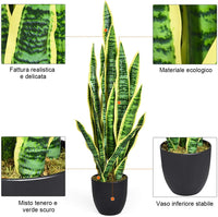 Pianta Artificiale sansevieria Finta da 90 cm con Serpente con Vaso e 20 Foglie, Agave Finta pianta Finta per casa Giardino Ufficio, Gialla