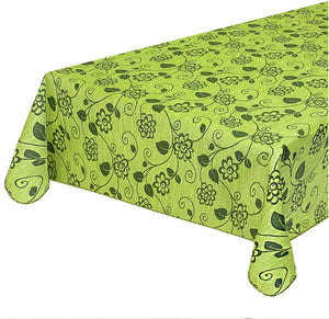 Tovaglia Antimacchia Cucina 135x135 cm Fiori Bordata Cotone Plastificato Copritavolo Verde