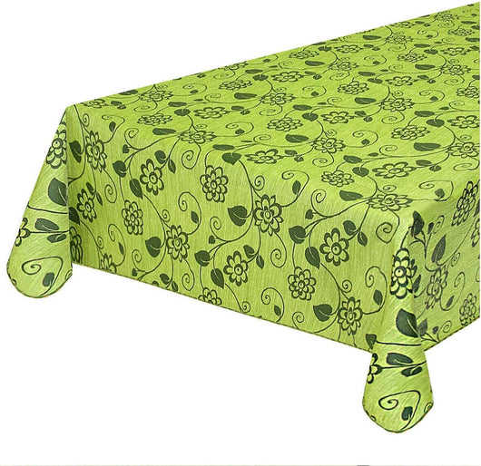 Tovaglia Antimacchia Cucina 135x230 cm Fiori Bordata Cotone Plastificato Copritavolo Verde