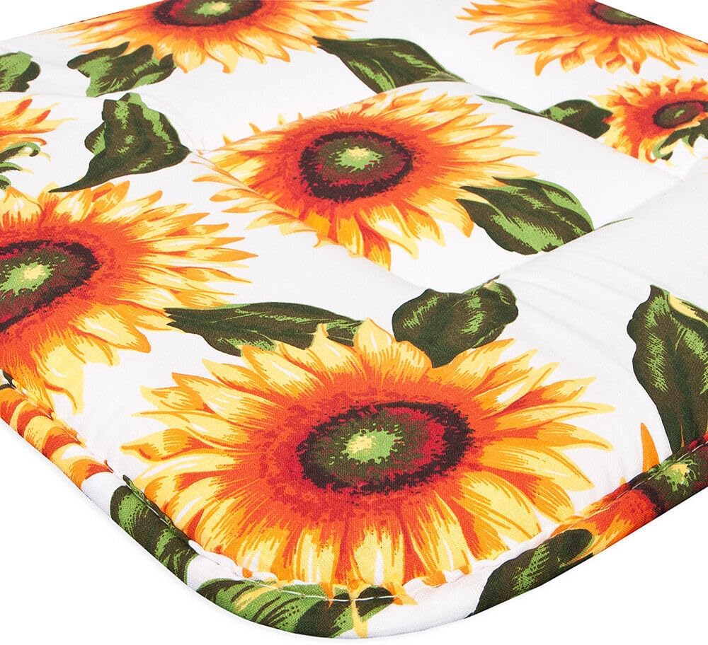 Set 4 Cuscini Sedia Cucina Cotone Lavabili Morbidi Universali Coprisedia Girasoli Bianco