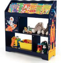 3 in 1 Libreria per Bambini, Mobile Portagiochi Multiuso con Anta e 3 Vani Aperti, Scaffale per Giocattoli per Cameretta Soggiorno Asilo Scuola Materna, 93x30x100 cm(Blu)