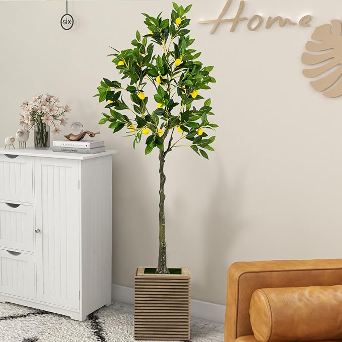 Albero di Limone Artificiale, Pianta di Limone Finto Alto 80/120/160 CM con Frutti di Limone, Vaso di Cemento, Pianta in Vaso con Fogliame, Manutenzione Gratuita (160 cm)