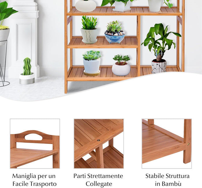 Portascarpe in Bambù con Maniglia, Scaffale per Scarpe in bambù con 4 Ripiani, Organizzatore Multifunzionale per Ingresso Soggiorno Bagno, 68,5 x 28 x 75 cm