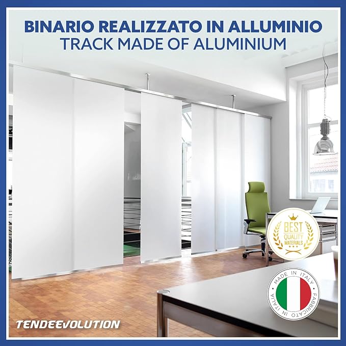 Bastone per Tende A Pannello a Corda Apertura a SX Binario a 4 vie con portapannelli da 70CM Attacco Soffitto Lung 270CM