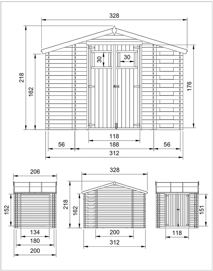 TIMBELA M389 Casetta da Giardino in Legno - 3,53 + 0,97+0,97 m2 