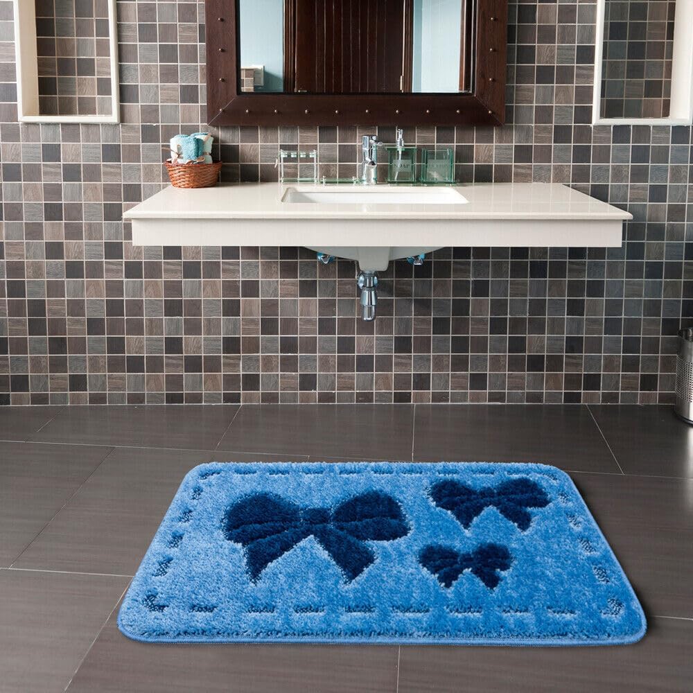 Tappeto Bagno Scendiletto Camera 50x80 cm Fiocchi Morbido Assorbente Antiscivolo Lavabile Blu