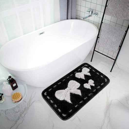 Tappeto Bagno Scendiletto Camera 50x80 cm Fiocchi Morbido Assorbente Antiscivolo Lavabile Nero