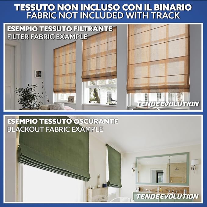 BASTONE BINARIO PER TENDA A PACCHETTO CON 3 CALATE  IN ALLUMINIO BIANCO Lungh. 140 CM Attacco Soffitto COMANDO A DX