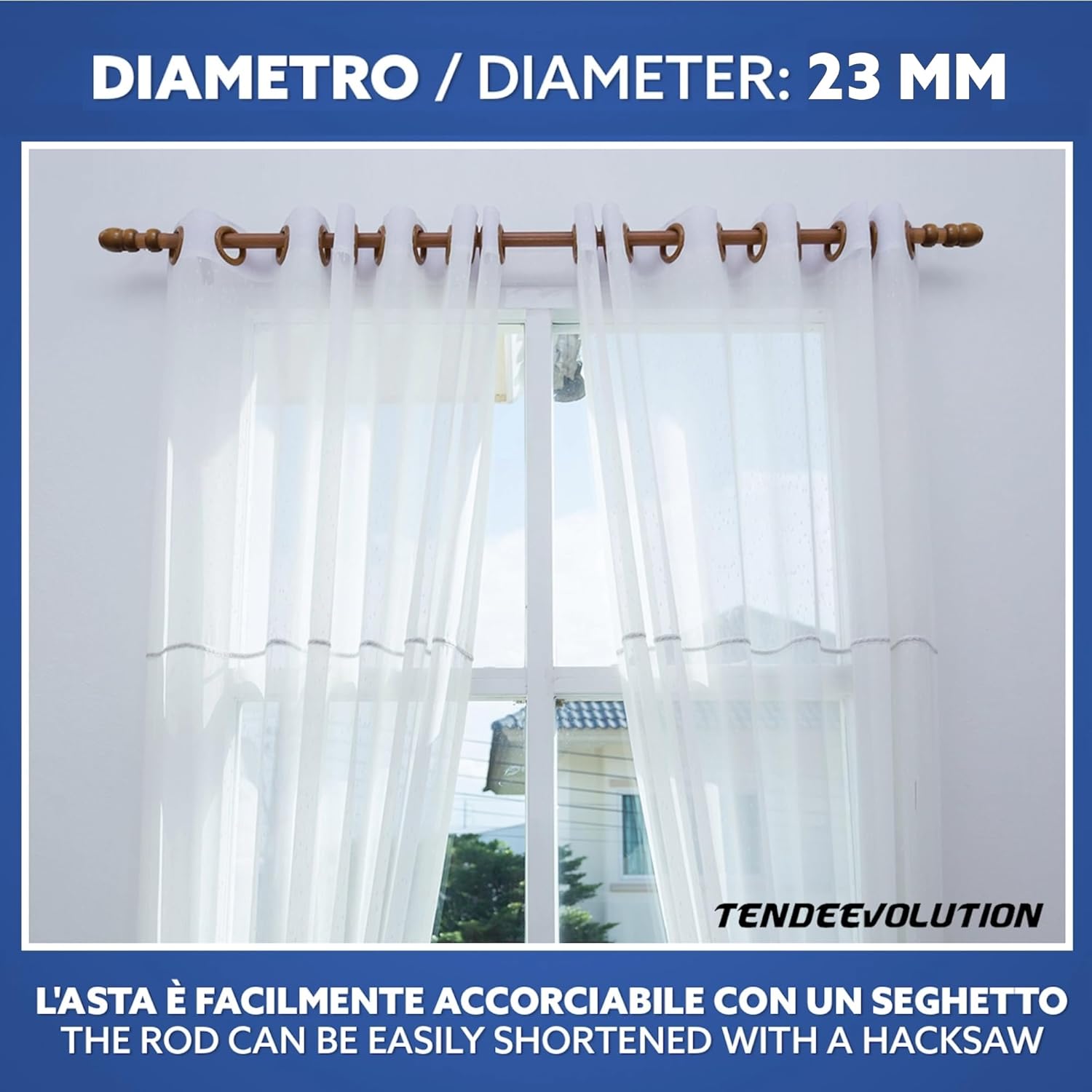 Bastone Tenda in Legno di Alta Qualità, diametro 23 mm a strappo colore ciliegio lunghezza 200 CM