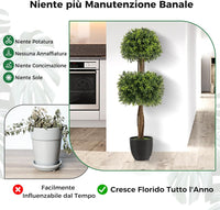 Albero Bosso Artificiale da 100 CM, Albero Finto con Doppia Sfera e Vaso di Plastica Riempito di Cemento, Piante Finte Resistenti ai Raggi UV, Decorazione per Ingresso, Giardino e Casa