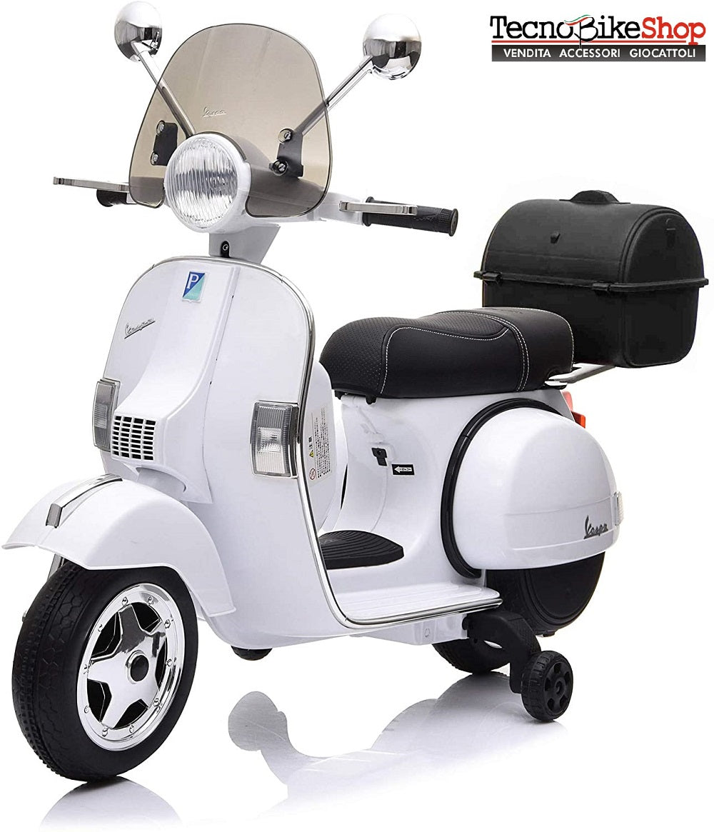 Moto Scooter Elettrico per Bambini Piaggio VESPA PX150 FULL con Parabrezza e Bauletto 12V-Bianco