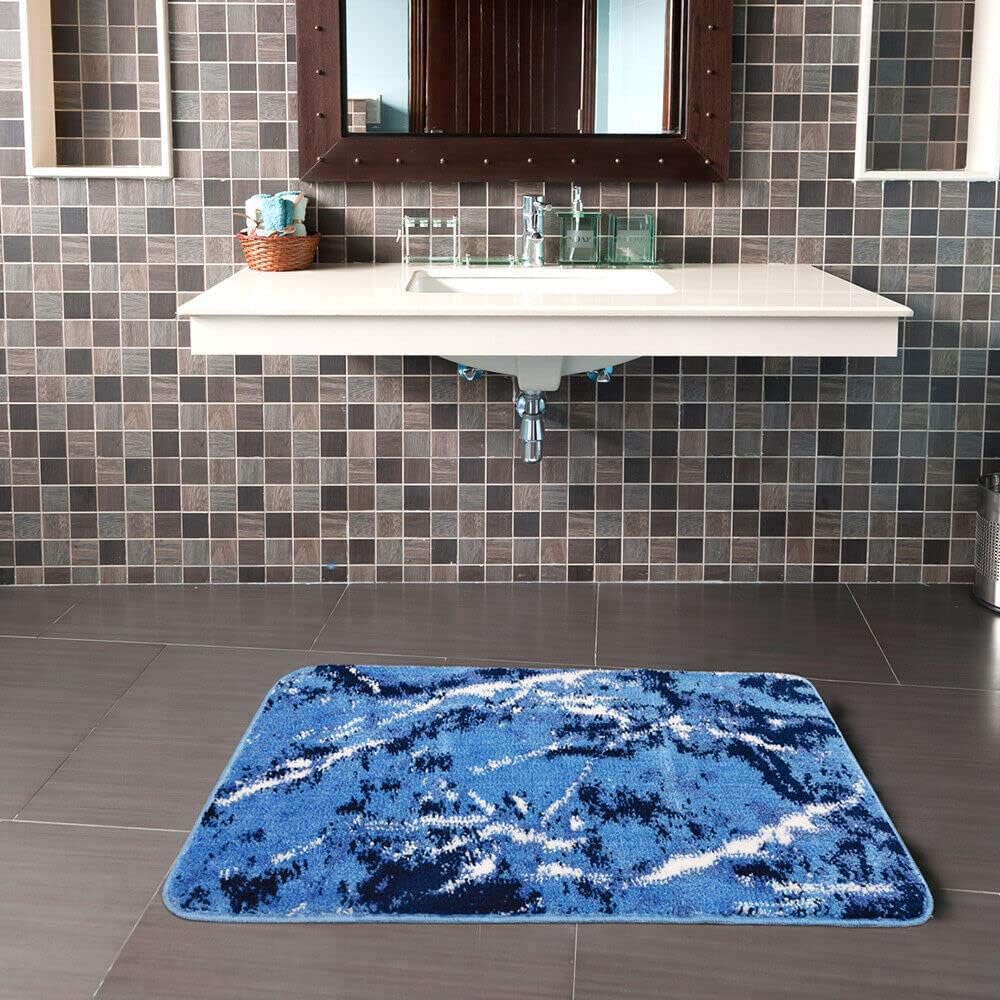 Tappeto Bagno Camera 60x100 cm Design Marmo Moderno Morbido Antiscivolo Scendiletto Blu