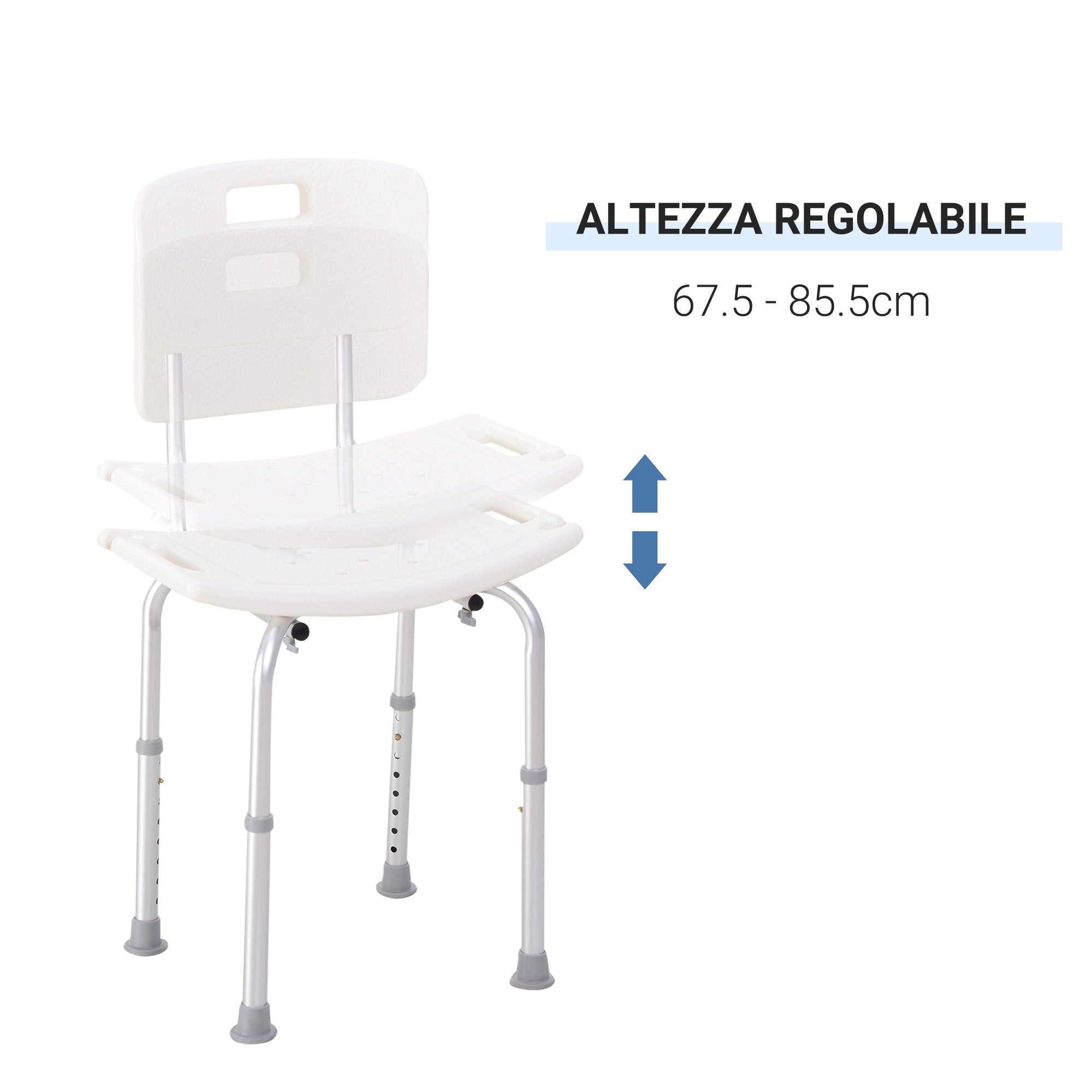 EasyComfort Sedile da doccia con schienale Ausilio da vasca, Sedia Doccia Altezza Regolabile 8 Posizioni Antiscivolo